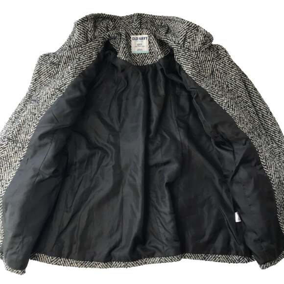 Old Navy Coat Ruffle Collar Black Tweed Button UP Women's Size Small Petite - Picture 3 of 11